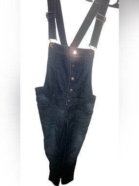 Dark Wash Denim Overalls with Button Front Size S